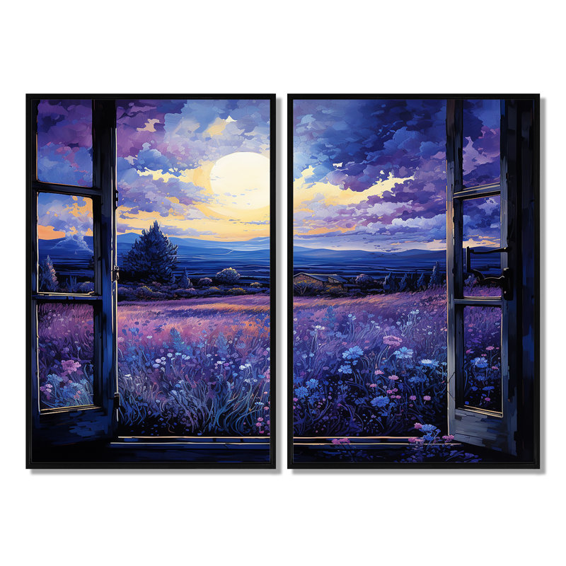 Lavande Horizon Country Side Windows II - Farm Farm Windows Wall Decor 2-pièces, Noir, H 36 po x l 48 po