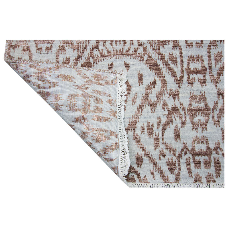Tapis argenté / brun de haute qualité noué à la main, Rectangle 9 pi x 12 pi