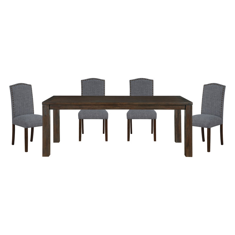 Ensemble de salle à manger 5 pièces brun foncé et tissu gris 4X, 5 pièces: table, 4 chaises, Gris