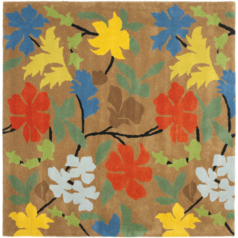 Tapis brun / rouge / vert en laine touffeté à la main Chanler, Carré 8 pi