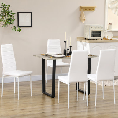 Latitude Run High Back Dining Chairs Modern Upholstered PU Leather Accent Chairs With Metal Legs For Kitchen, Set Of 4, White