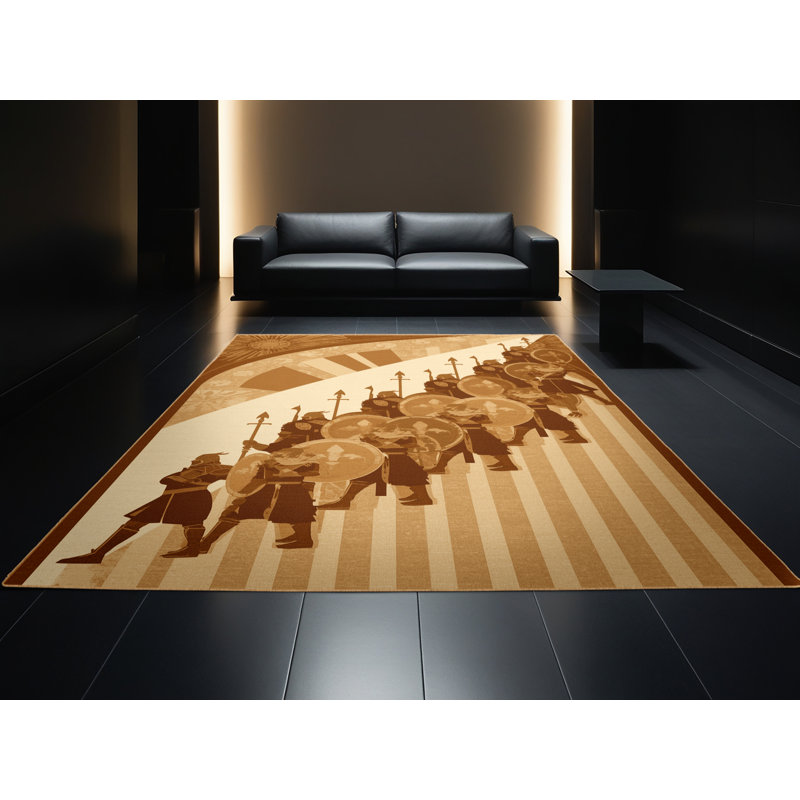Tapis moelleux moelleux moelleux Art Deco Warriors de Dupras Odins en brun - reliure brun clair, 4 x 6