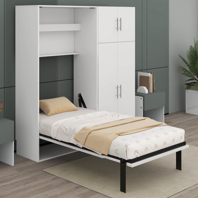 Lit escamotable Keiper avec casiers et armoires, Lit simple