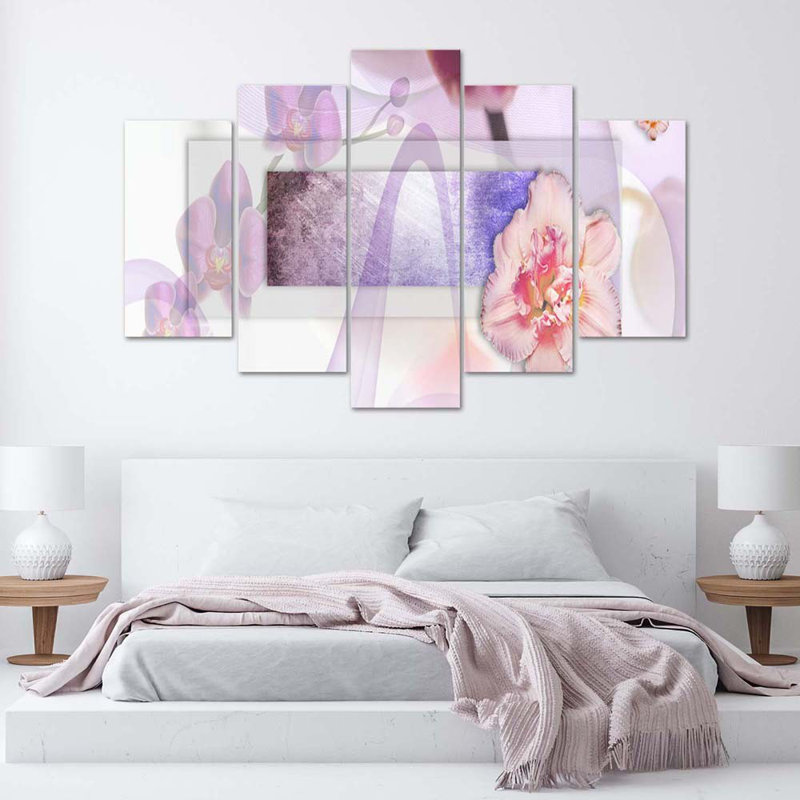 Abstract Violet Flowers - 5 Piece Wrapped Canvas Print, 100cm H x 150cm W