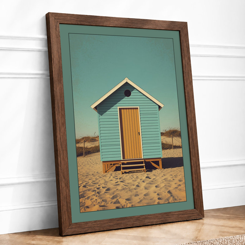 Solitary Beach Hut Coastal - Framed Print, Walnut, A3 - 42.0 x 29.7 cm