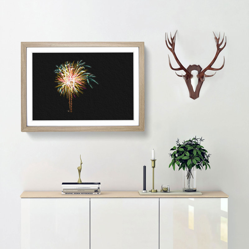 Palm Tree Fireworks - Framed Print, Oak Framed, 27cm H x 36cm W x 2cm D