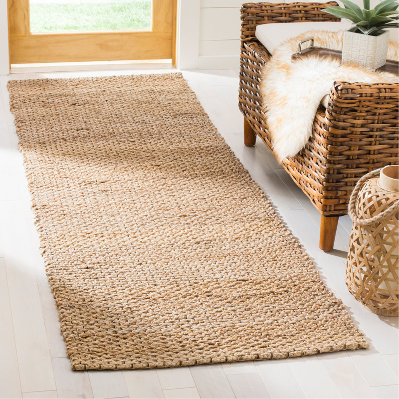 Jameson Natural Fiber Hand Woven Jute And Cotton With Latex Solid Color Rug, Runner 2'6" x 8'