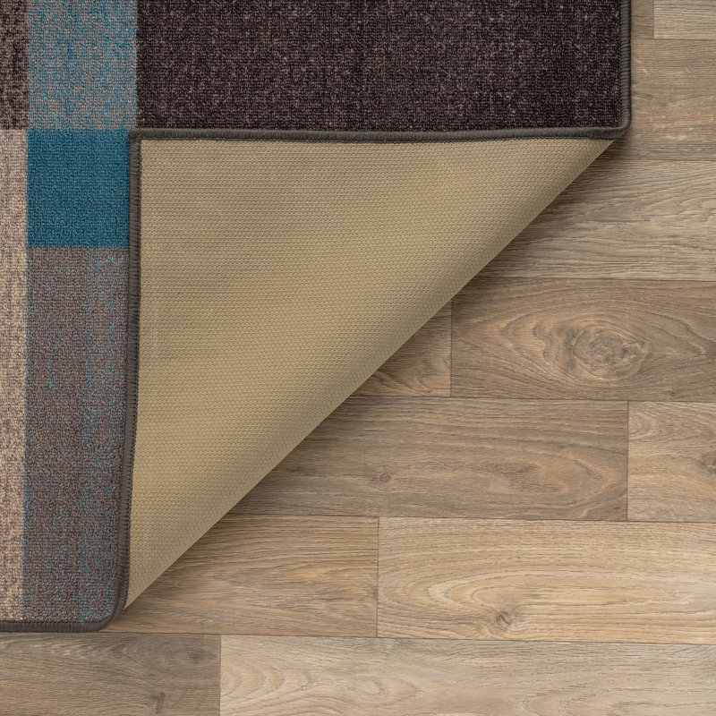 Tapis bleu tissé à la machine Bolk, 2 pi x 8 pi