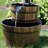 Wood Barrel Weather-Resistant Brown 2-Tier Outdoor Water Fountain with Hand Pump
