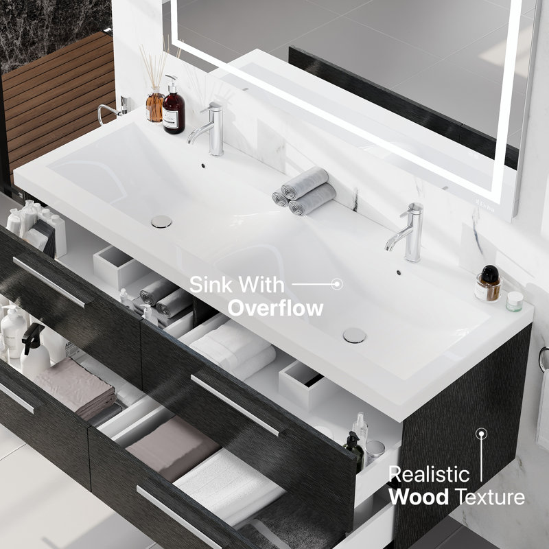Ensemble de meuble-lavabo mural simple 35 po Ztry, Bois noir