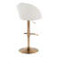 Tabouret de bar réglable Highback contemporain en métal doré et tissu crème avec repose-pieds arrondi en T - ensemble de 2-769575962