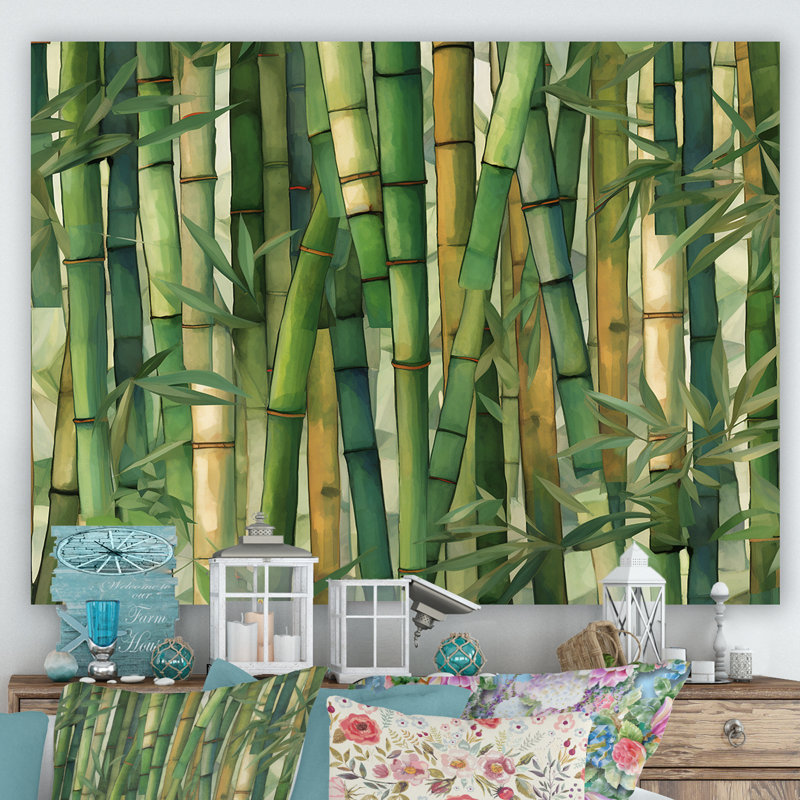 «Whispering Bamboo Geometric Patterns I», art mural sur toile de bambou_106670, H 12 po x l 20 po x P 1 po, Toile tendue