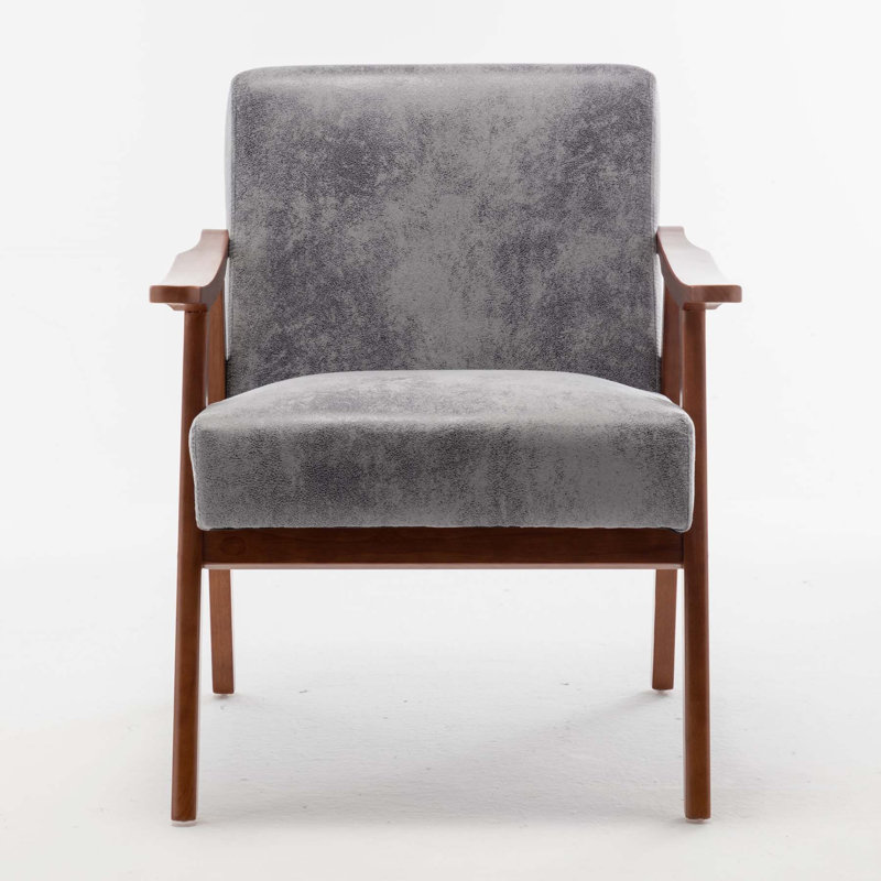 Fauteuil avec structure en bois massif, Tissu gris, H 32,3 po x l 25,8 po x L 30,7 po