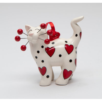 Red Hearts Whisker Cat Ornament- 2 7/8"H