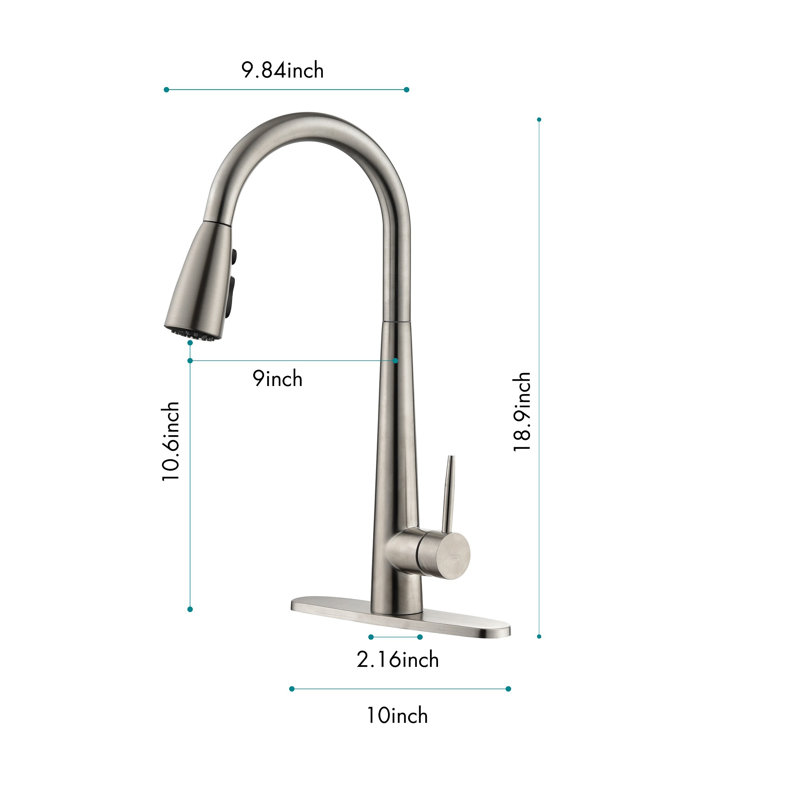 Robinet d'évier de cuisine à poignée simple rétractable avec accessoires, Nickel brossé