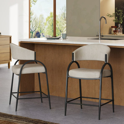 、Modern Fabric Bar Stools with Back、Set of 2