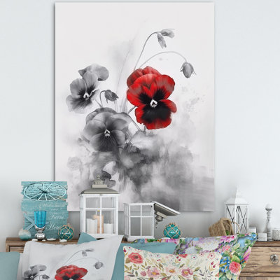 «Red and Grey Minimalisme Pansies II», reproduction sur toile