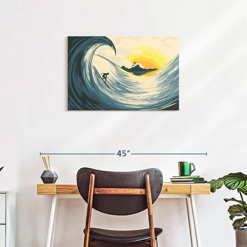 Senne Island Wave And Surfer, 20" H x 30" W