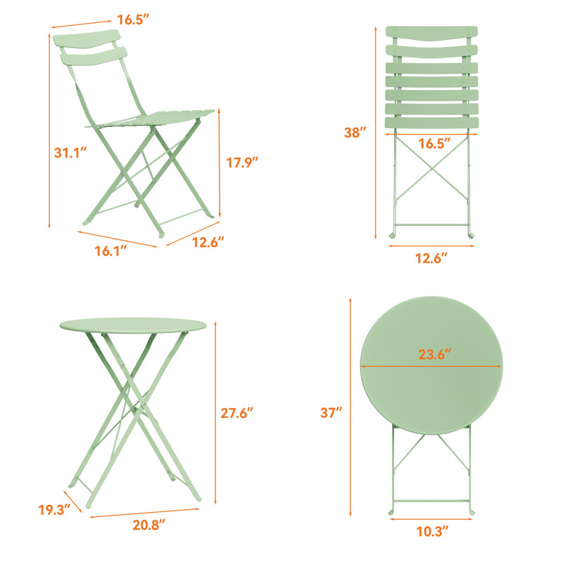 Metal Outdoor Bistro Table , 52.8cm cm W 49cm cm D, Green