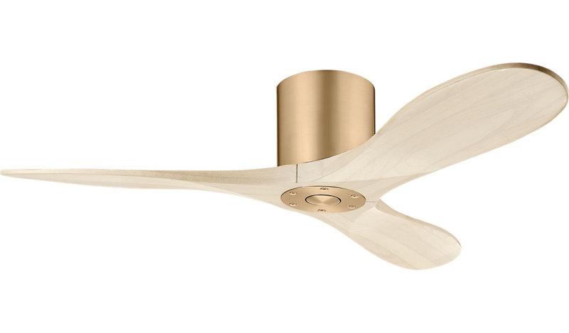 Maverick Smart Hugger Ceiling Fan, Washed White Oak, 44" Wide, Burnished Brass