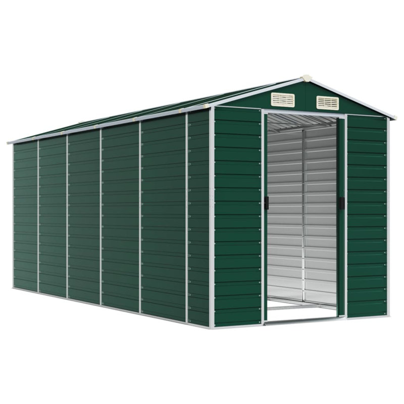 Breydon Garden Shed Galvanised Steel, 198cm H x 191cm W x 470cm D, Green