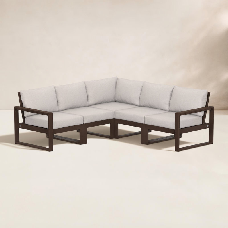 POLYWOOD® Edge 85" Patio Sectional, Dune Burlap, Mahogany