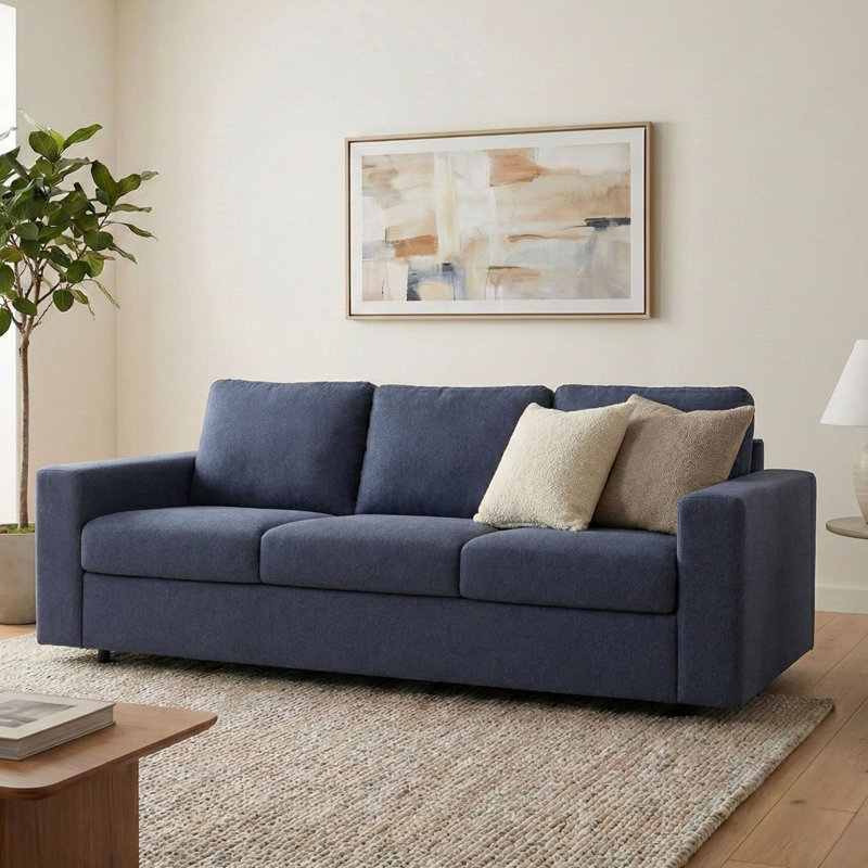 Stearns & Foster Paolo 82 in. Queen Sleeper Sofa with 5in Memory Foam Mattress - Blue, Blue