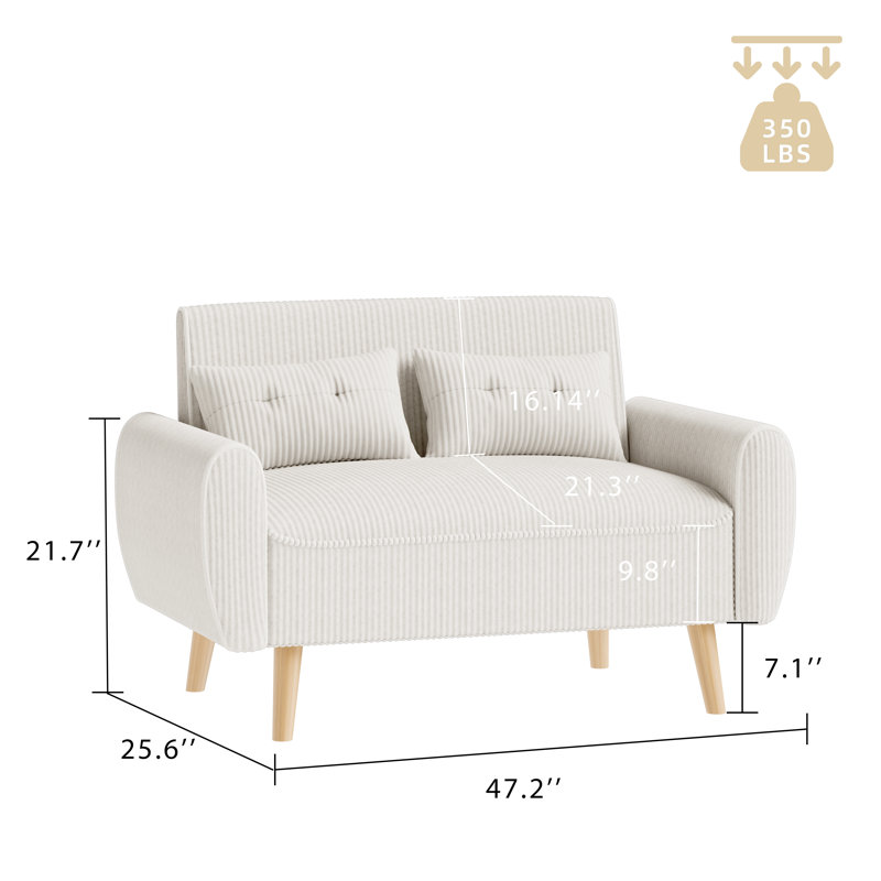 Arlander Upholstered 47.24'' Loveseat, White