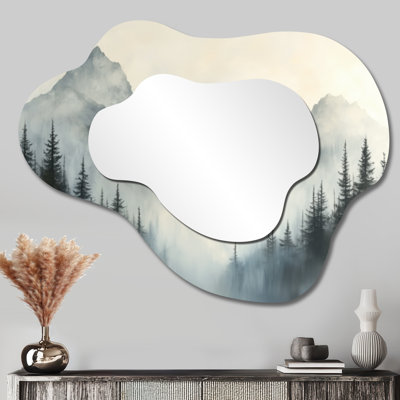 Misty Mountain Morning I - Landscape Mountains, miroir asymétrique irrégulier, miroir mural traditionnel, imprimé sur métal
