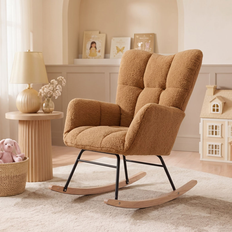 Chaise berçante moderne avec dossier haut Sherpa, Camel
