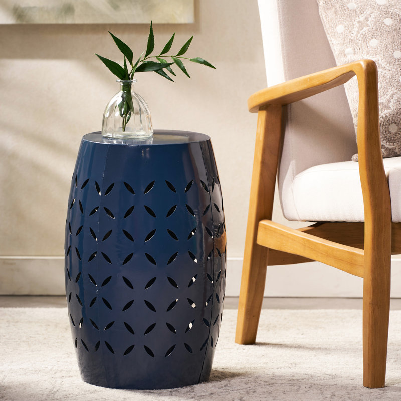 12.3" Square Lace Cut Side Table, Dark Blue Iron, 18.16" High, For Garden And Patio, No Assembly Needed Iron Table With Stunning Cut, 12.3"X12.3"X18.16", Outdoor Indoor Spaces,