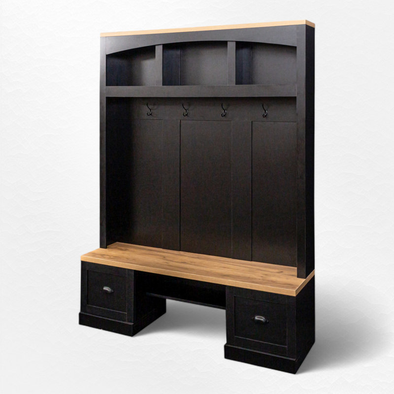Hall Tree 55.1'' Wide With Bench And Shoe Storage, Black