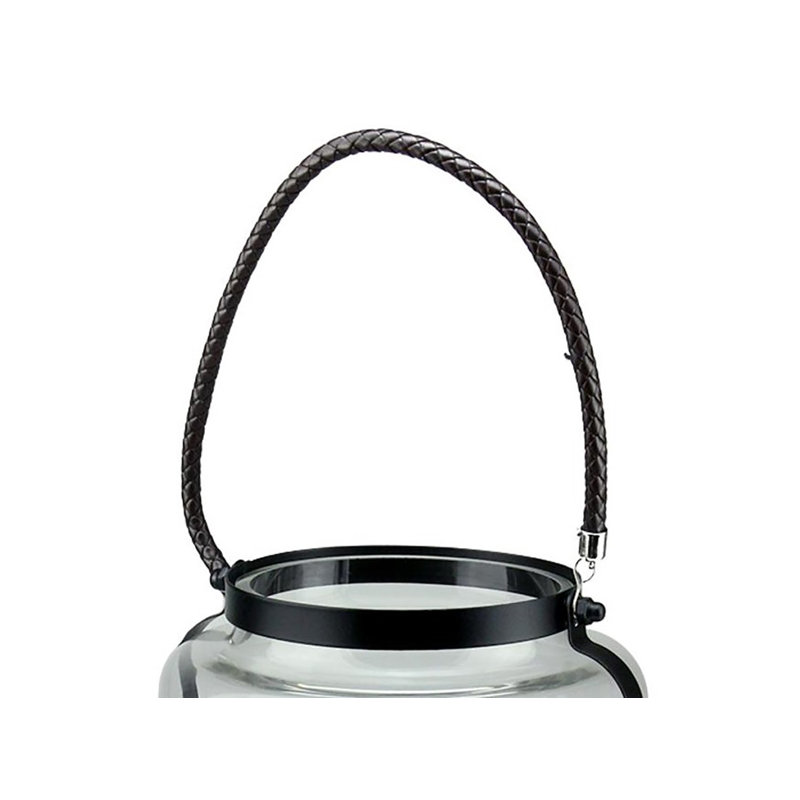 18" Clear Glass Pillar Candle Lantern with Metal Frame, Black