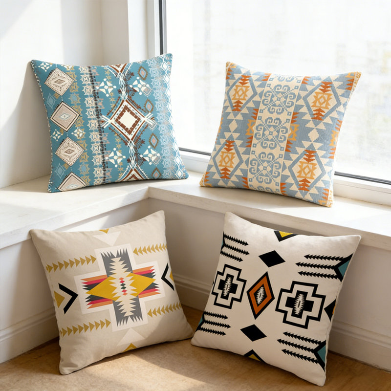 Ensemble de 4 coussins décoratifs de style marocain pour canapé, canapé-lit, lit - Housse de coussin en polyester 18 * 18 pouces avec motif moderne (bourre non incluse)