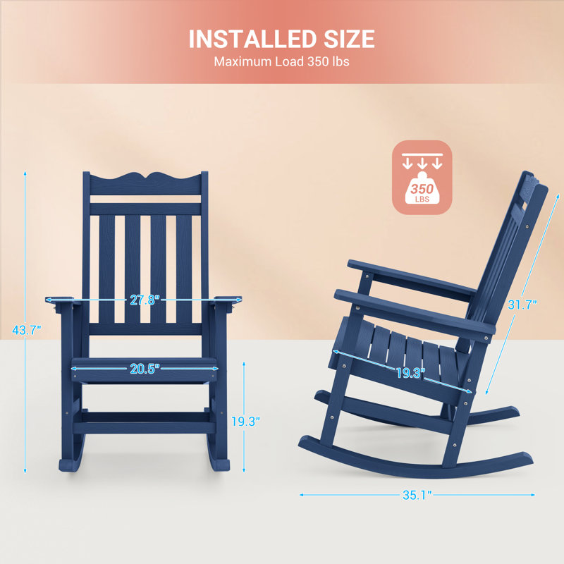 Chaise Adirondack à bascule en plastique Lichent, Bleu marine