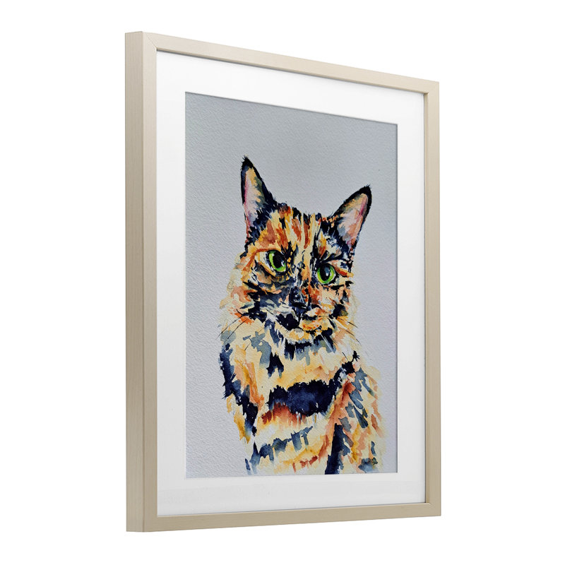 Tortue écaille, portrait de chat, reproduction sous verre, conception de Tatiana Roberts, H 16 po x l 13 po
