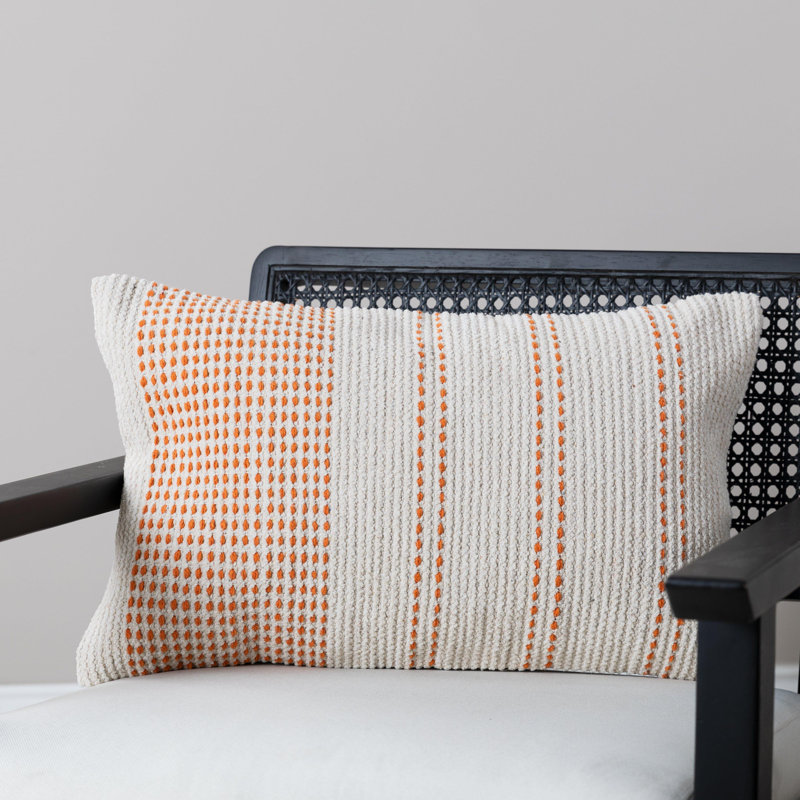 Bellis Cotton Striped Cushion Cover, Rectangle 55cmH x35cmW, Orange