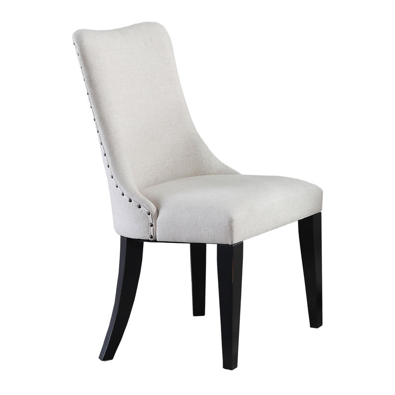 19.5'' H Linen Upholstered Side Chair, Oatmeal, Espresso