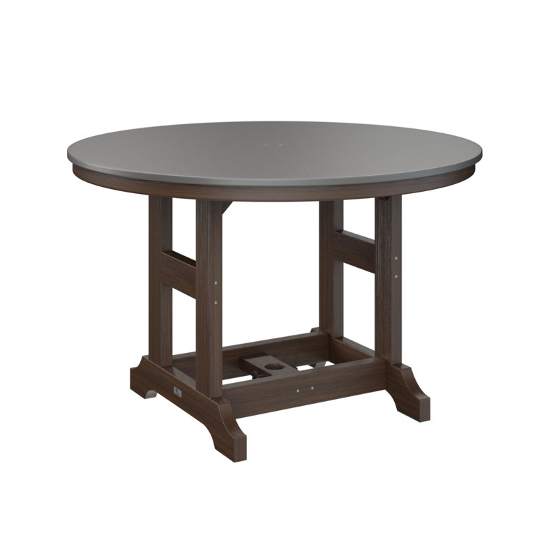 Table de bar ronde Berlin Garden, Imbuia, Acier inoxydable martelé, H 39,5 po x l 48 po x P 48 po