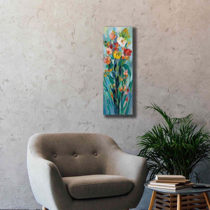 «Tall Bright Flowers I» par Silvia Vassileva, art mural sur toile, 12 po x 36 po, H 36 po x l 12 po