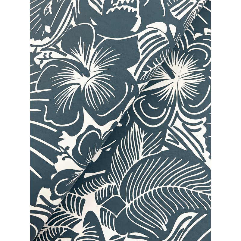 Idalia Navy Floral Flamingo Wallpaper, Blue