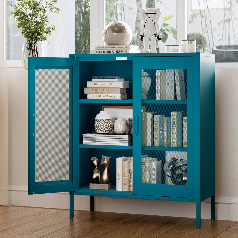 Buffet décoratif 2 portes Ascena Steel, Bleu antique