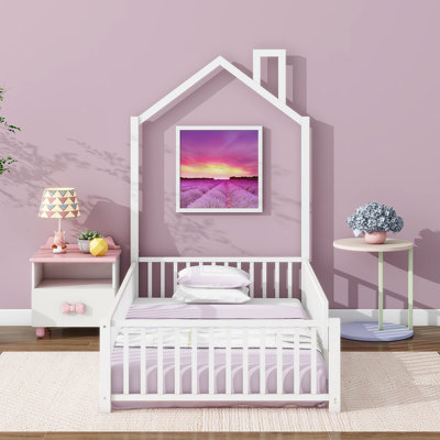 Metal House Platform Bed With Guardrail And Chimney by Harper Orchard