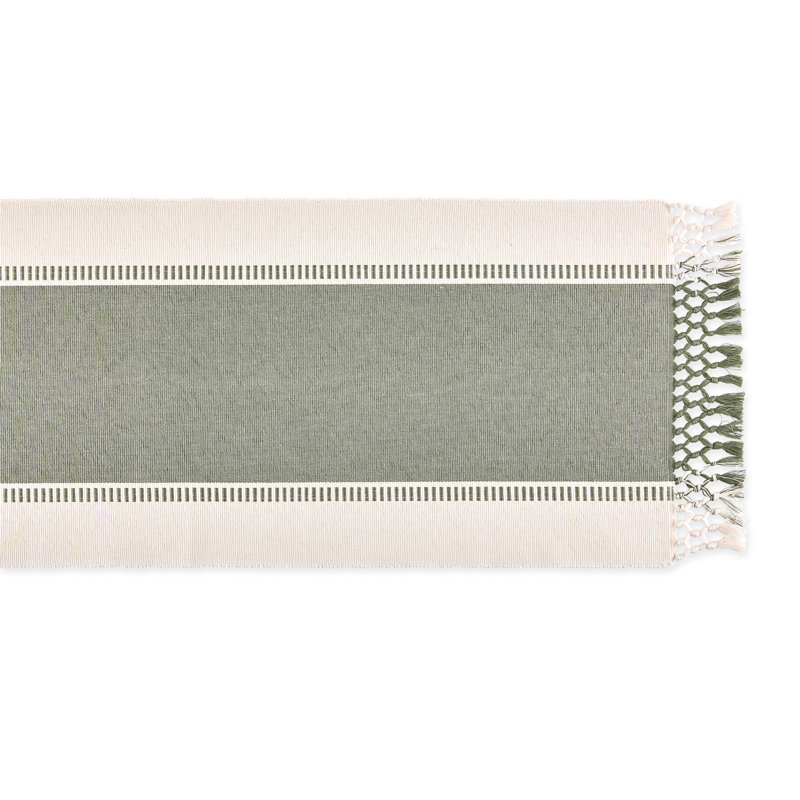 Kizer Striped 100% Cotton Table Runner, 108" x 13", Artichoke