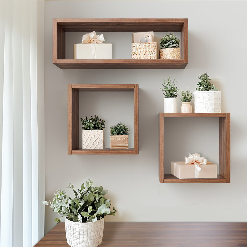 Kaboon 24In Floating Cube Shelves Set Of 2, Rectangle 2 Cubes, Dark Walnut, Dark Walnut, 7.87" D x 24" W
