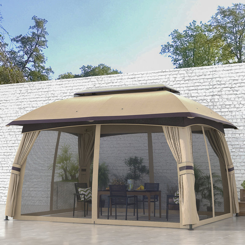Pavillon de jardin 10 pi x 13 pi Outsunny, Chrome chrome, Beige
