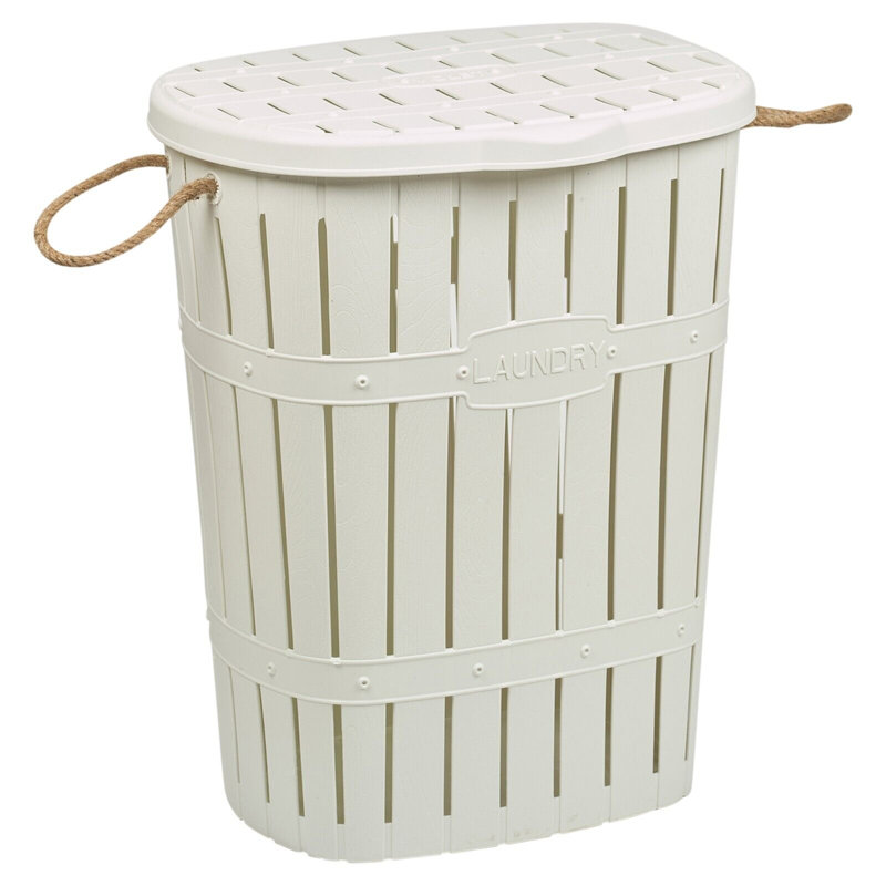 Plastic Laundry Basket with Handles, White