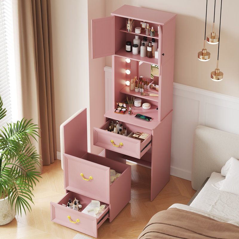 Dressing Table with Mirror, Pink