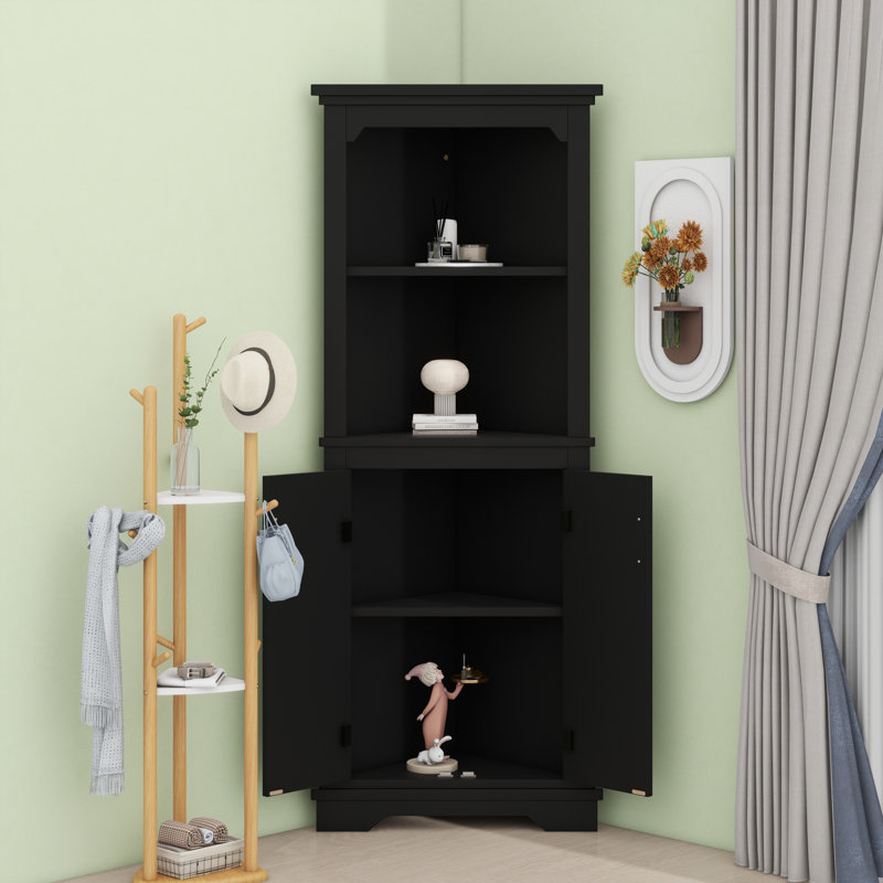 Grande armoire d'angle avec portes pour toutes sortes de pièces, Noir, H 69,4 po x l 15,4 po x P 28,3 po