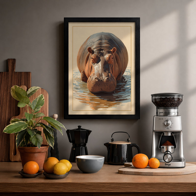 Hippopotamus Rising Modern - Framed Print, A3 - 42.0 x 29.7 cm, Black